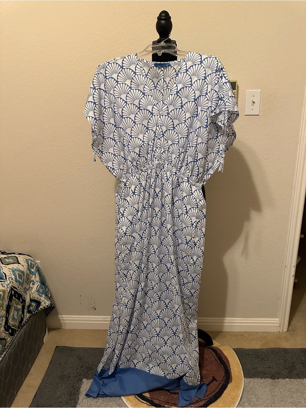 J. McLaughlin Etta Dress NWT size Medium Blue White Deco Shell Cotton Maxi - Picture 2 of 15